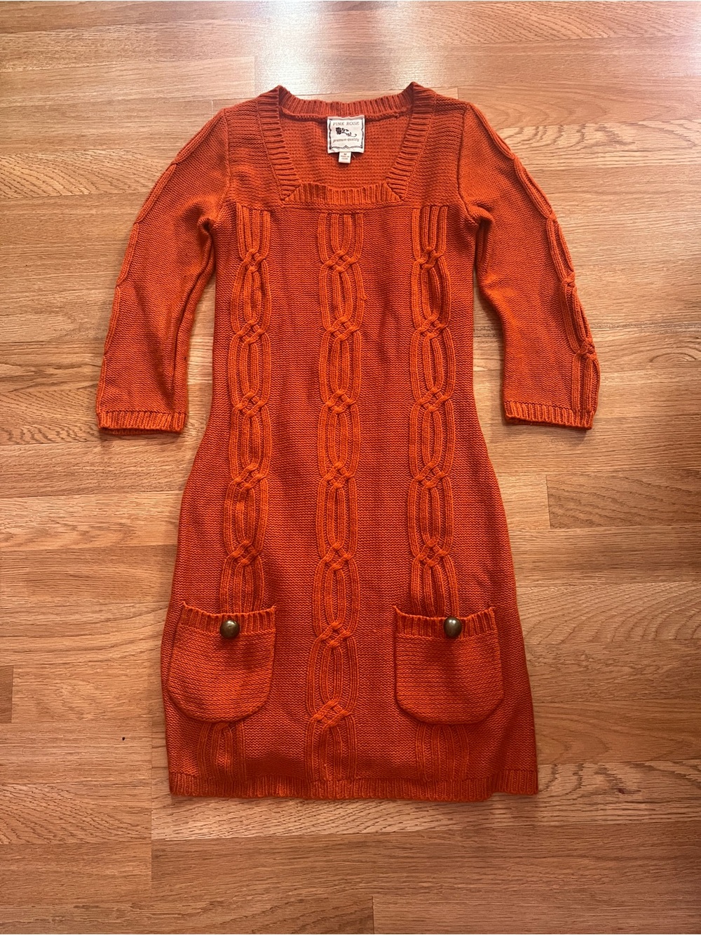 Pink Rose Cable-Knit Orange Long Sleeve Sweater Dress - Picture 1 of 3